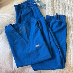 Figs Catarina top (XS) and Zamora high wasted scrub pants (XS) Royal Blue